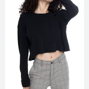 BY JJ. Solid Black, High/Low Top. Long Sleeves. Round neckline. Size XS.